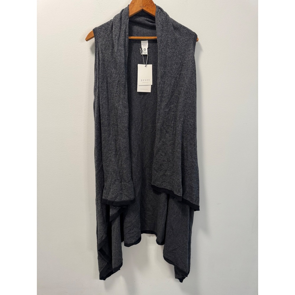 NEW Zestt Organics Charcoal Organic Cotton Draped Open Front Sleeveless Vest OS